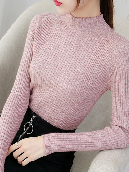 Pullover Mock Neck Long Sleeve Slim Sweater
