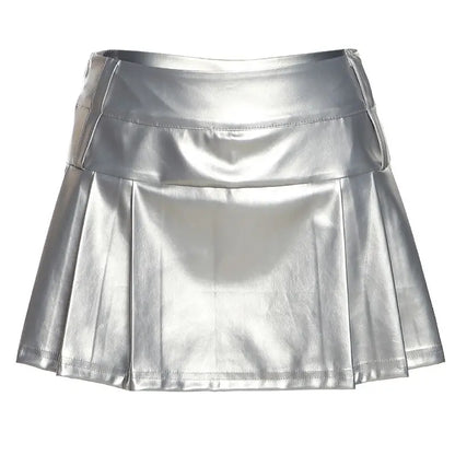 Hip-hop Pleated PU Leather Pleated Skirt