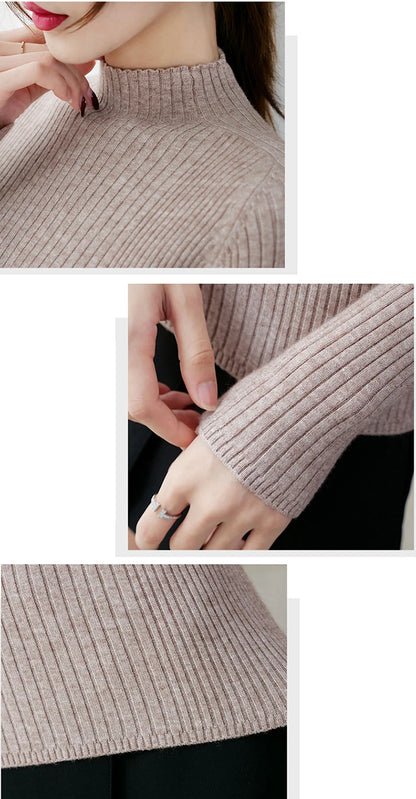 Pullover Mock Neck Long Sleeve Slim Sweater