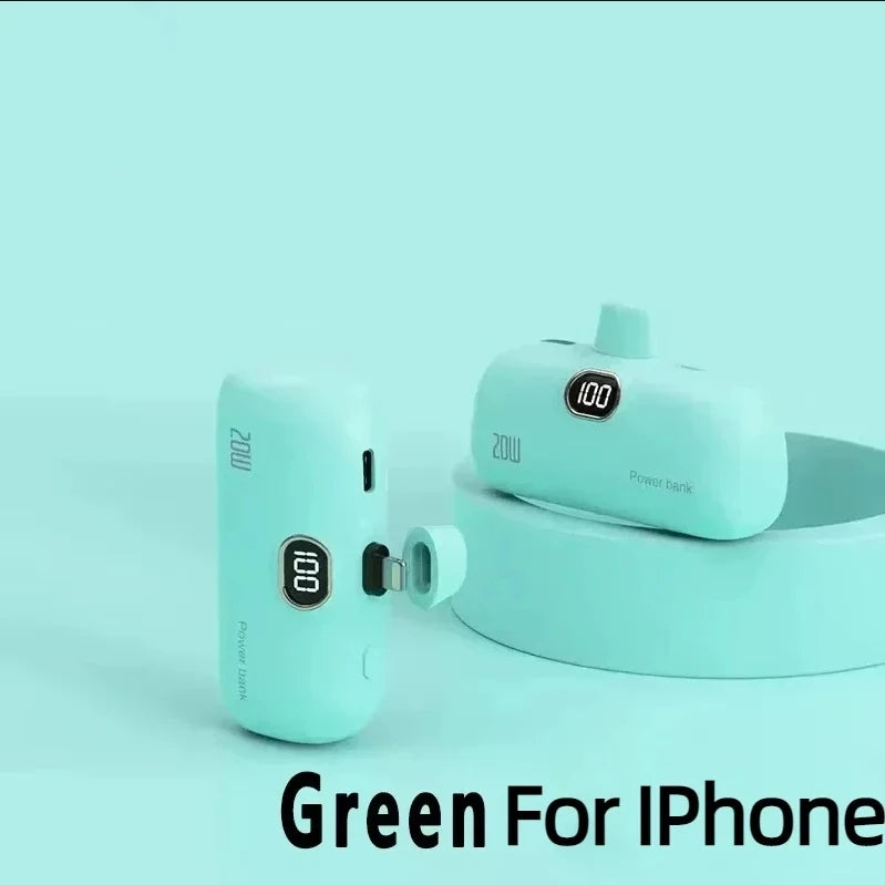 Mini Power Bank 2000/5000mAh Built Cable Portable Mobile Charger Fast Charger