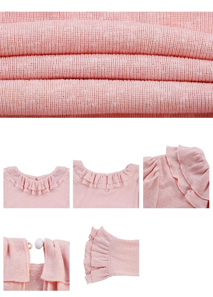 Solid Color Long Sleeve Sweet Double Layer Ruffles Crew Neck Knitted Sweater