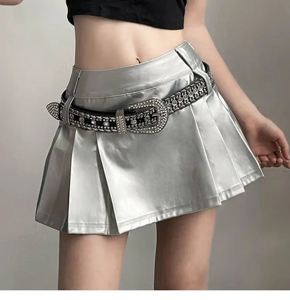 Hip-hop Pleated PU Leather Pleated Skirt