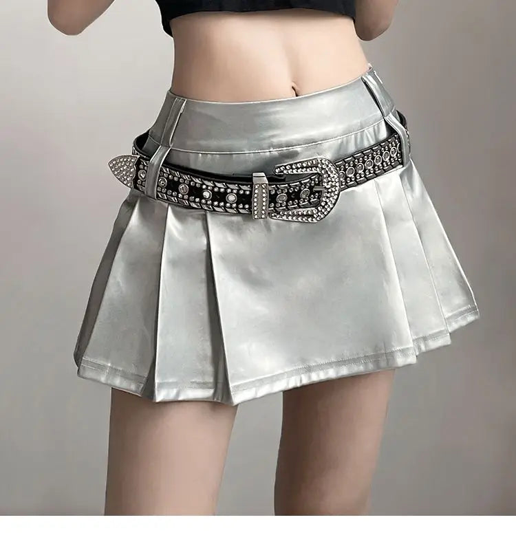 Hip-hop Pleated PU Leather Pleated Skirt