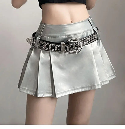 Hip-hop Pleated PU Leather Pleated Skirt