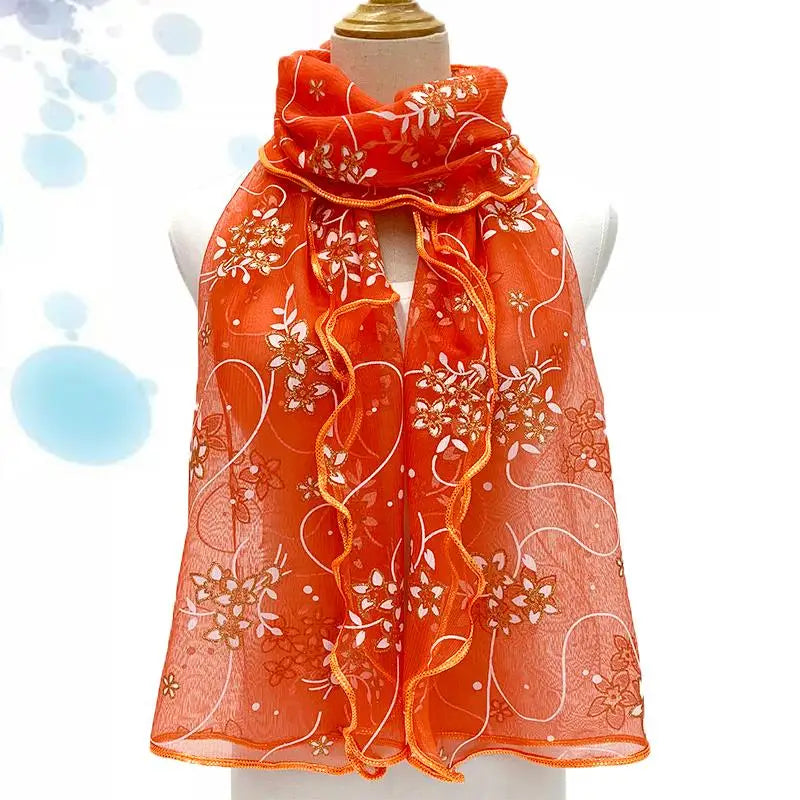Lace Scarf Lightweight  Elegant  Print Silk Neckerchief Shawl Wraps