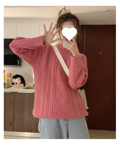 Plus Size Elegant Style Knit  Loose Fit Slimming Long Sleeve Sweater