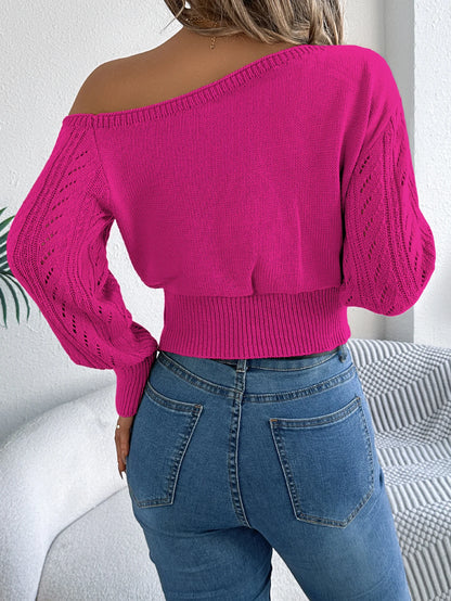 Casual Elegant Slash Neck Off shoulder Long Sleeved Knitted Pullover Sweater