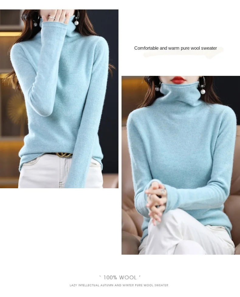 New 100% Merino Wool Turtleneck Cashmere Sweater