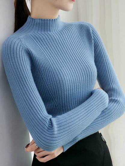Pullover Mock Neck Long Sleeve Slim Sweater