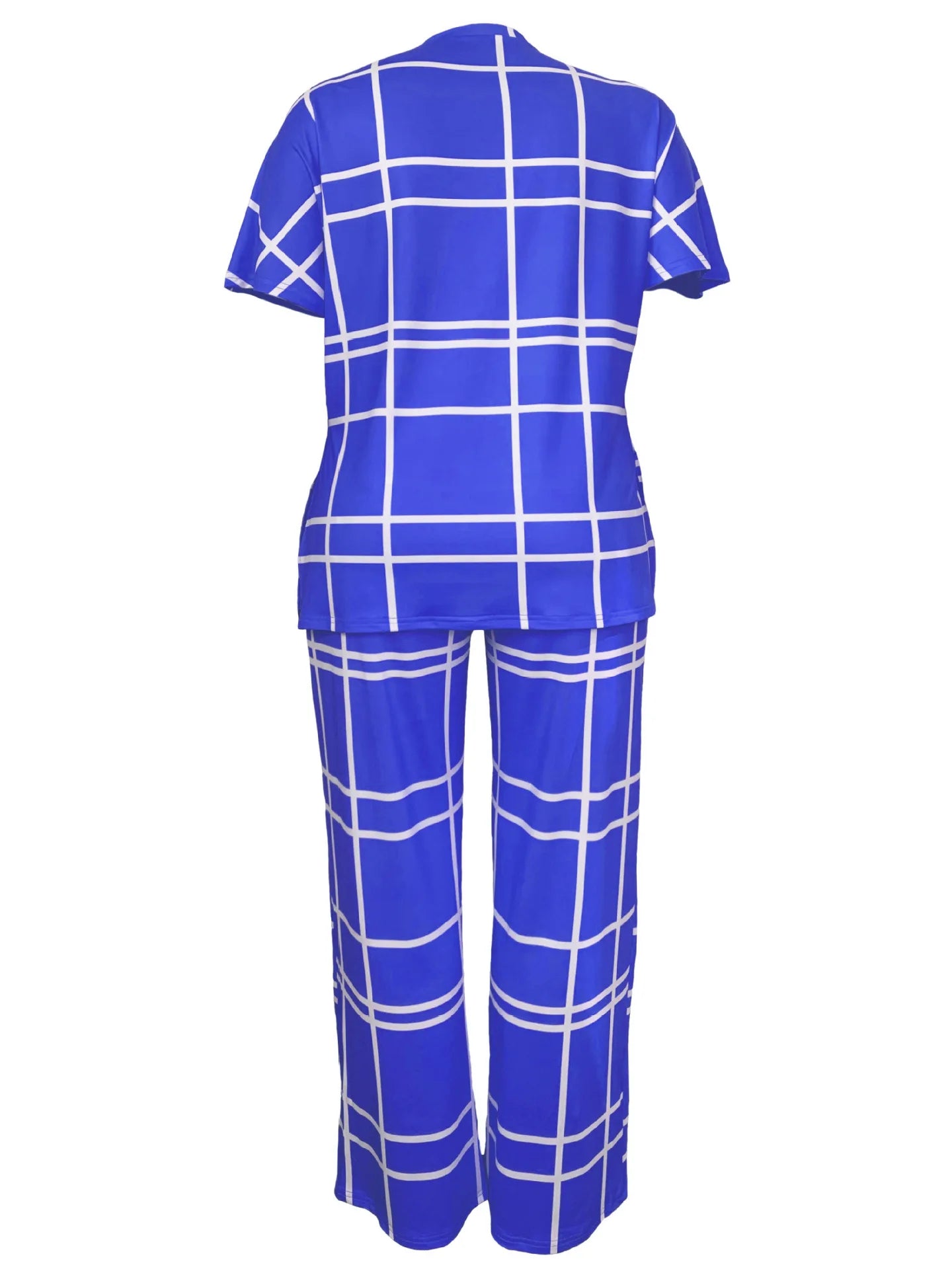 Spring Autumn New Women's Fashion Elements Striped Grid Printed Casual Round Neck Large Comfortable Two Piece Set - Trendy Attic Store01