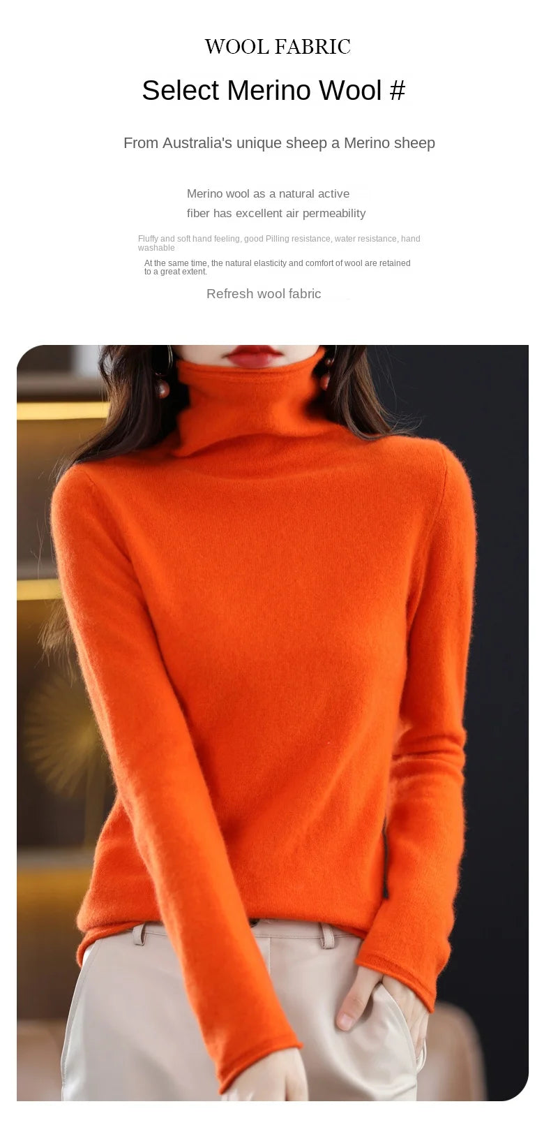 New 100% Merino Wool Turtleneck Cashmere Sweater