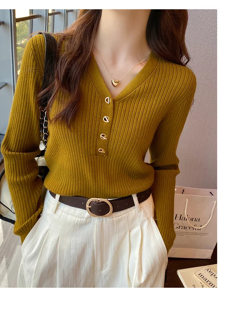 Sweaters Casual Slim Button Knitted Pullover Sweater
