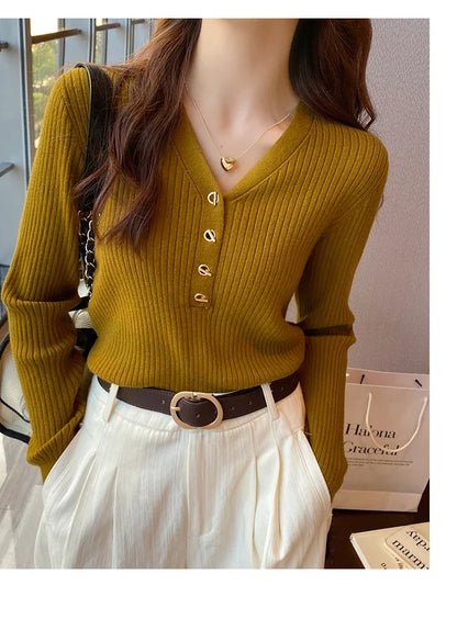 Sweaters Casual Slim Button Knitted Pullover Sweater