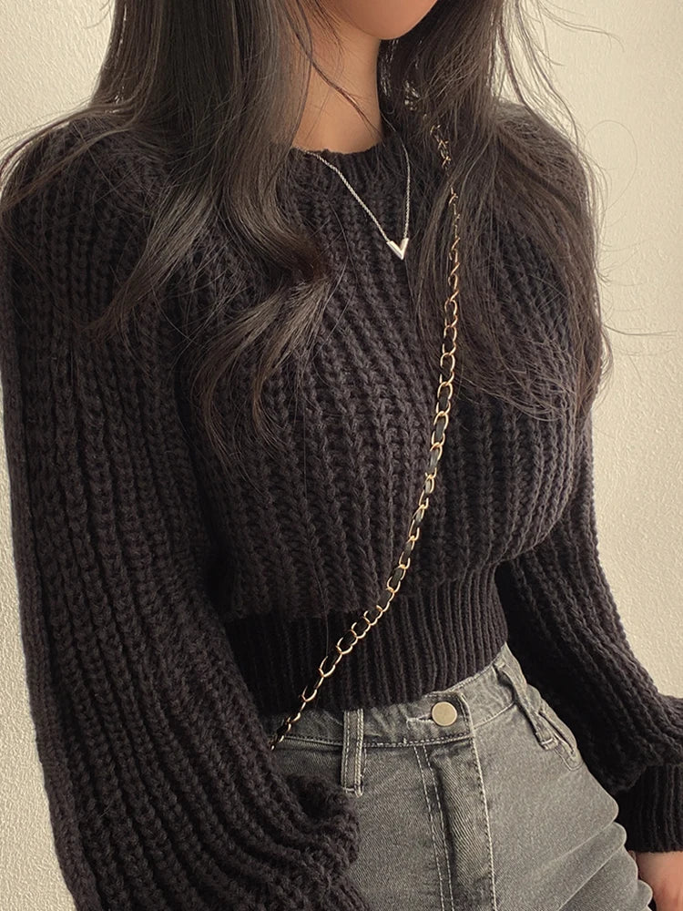 Knitwear Soft Warm Loose Vintage Lantern Long Sleeve Women Sweater