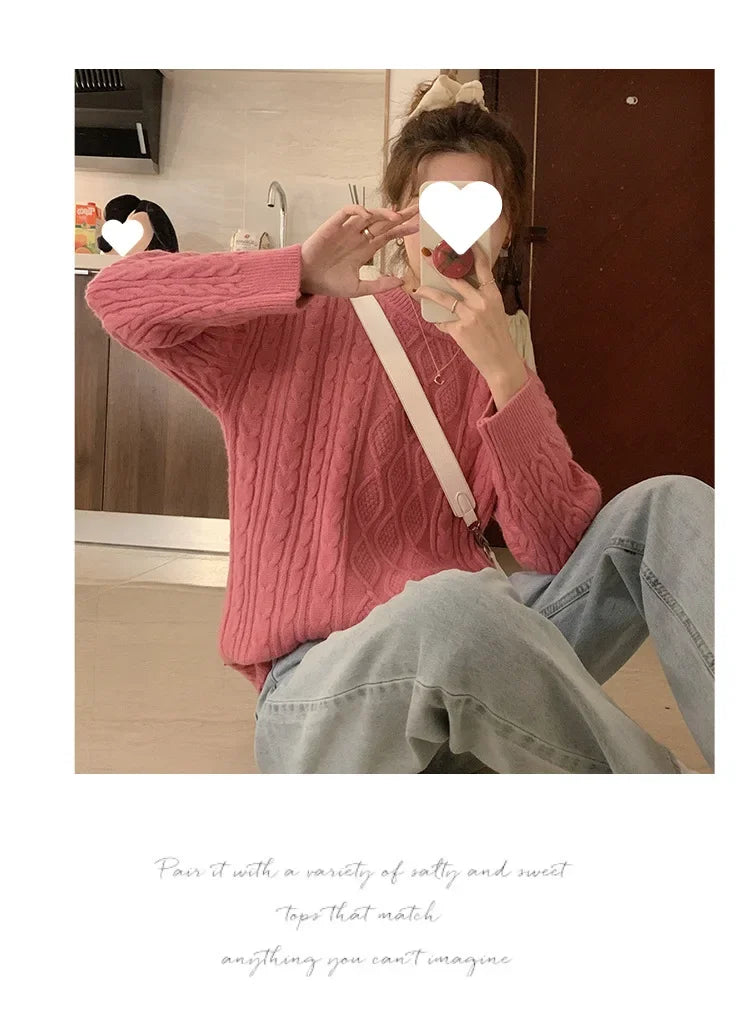 Plus Size Elegant Style Knit  Loose Fit Slimming Long Sleeve Sweater