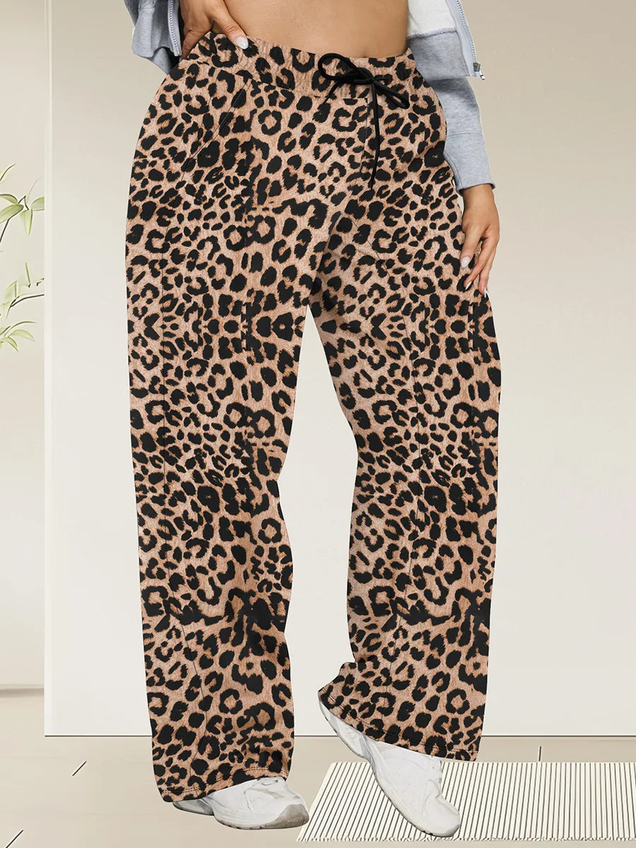 Plus Size Wide Leg  European Fit Straight Pockets Loose Elastic Waist Pants