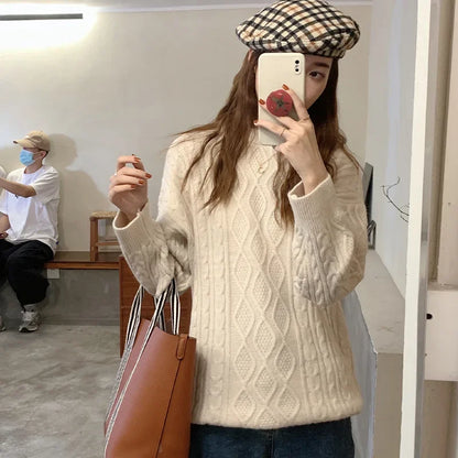 Plus Size Elegant Style Knit  Loose Fit Slimming Long Sleeve Sweater