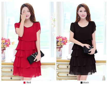 Loose A- line Plus Size Ladies Slimming Short Sleeve Cake Dress