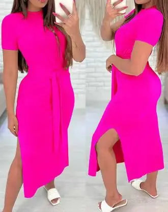 White Leopard Print Dress Tied Detail Slit Side Split Dress