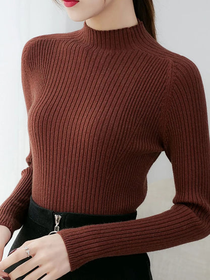 Pullover Mock Neck Long Sleeve Slim Sweater
