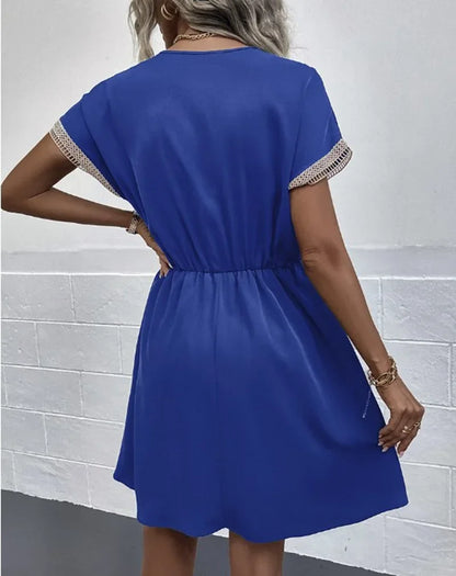 Short Sleeve V-neck Ruffle Waist Cross-border  Elastic Waist Dress