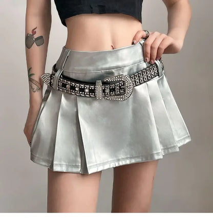 Hip-hop Pleated PU Leather Pleated Skirt