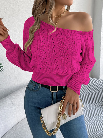 Casual Elegant Slash Neck Off shoulder Long Sleeved Knitted Pullover Sweater