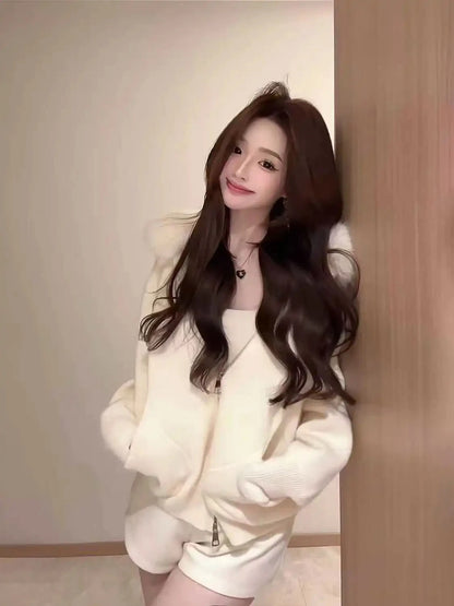 Autumn Loose Hooded Knitted Coat Pure Color Casual Coats