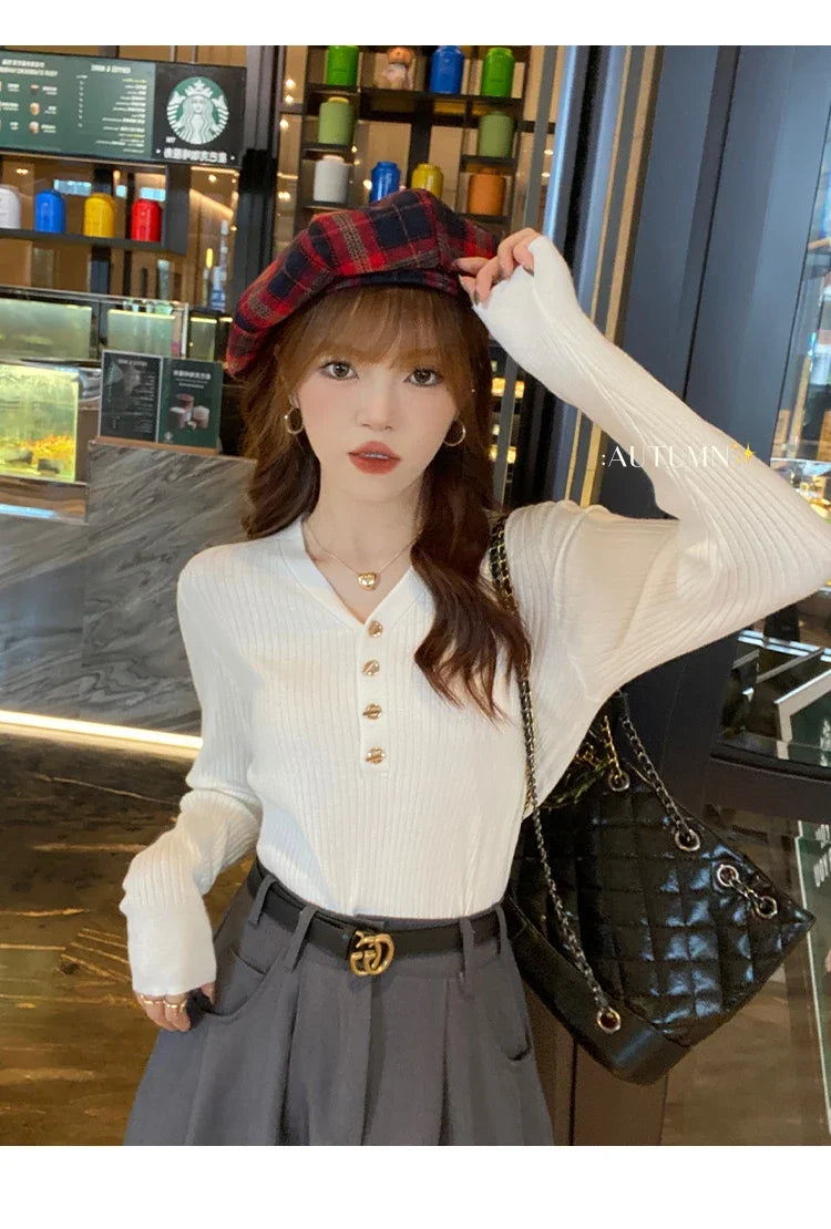 Sweaters Casual Slim Button Knitted Pullover Sweater