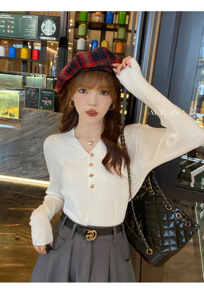 Sweaters Casual Slim Button Knitted Pullover Sweater