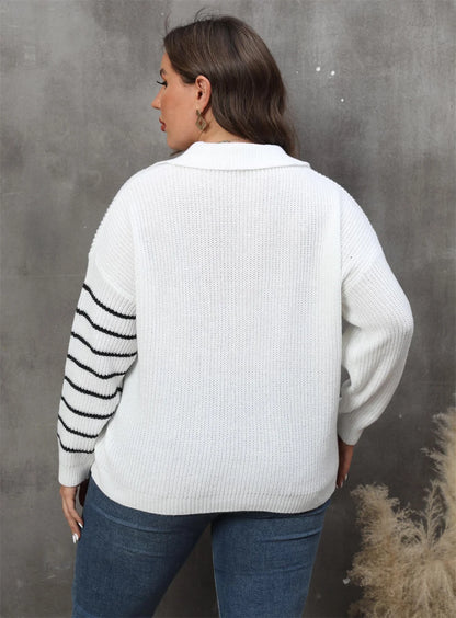 Plus Size Drop Shoulder Striped Knitted Pullover Sweater