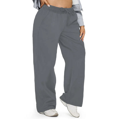 Plus Size Wide Leg  European Fit Straight Pockets Loose Elastic Waist Pants