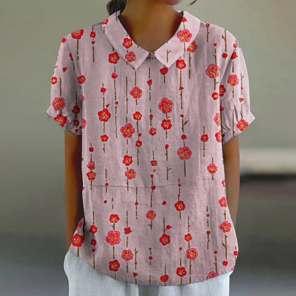 Printed  Puff Sleeve Peter Pan Collar Shirts Blouses