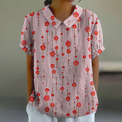 Printed  Puff Sleeve Peter Pan Collar Shirts Blouses