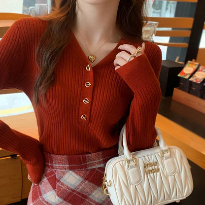 Sweaters Casual Slim Button Knitted Pullover Sweater