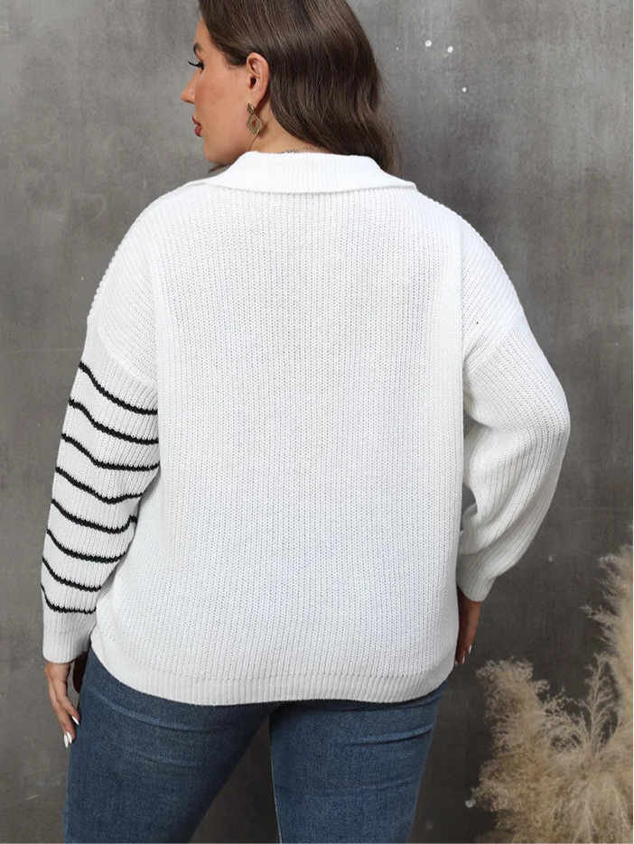 Plus Size Drop Shoulder Striped Knitted Pullover Sweater