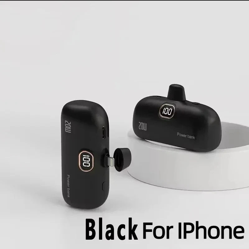 Mini Power Bank 2000/5000mAh Built Cable Portable Mobile Charger Fast Charger