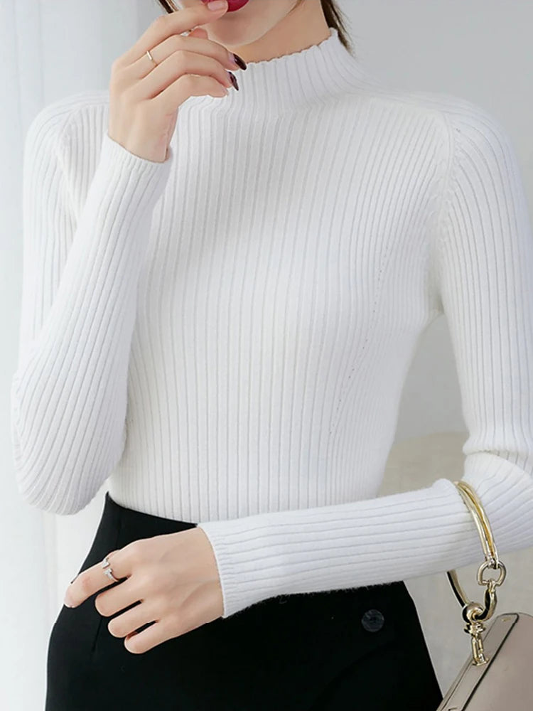 Pullover Mock Neck Long Sleeve Slim Sweater