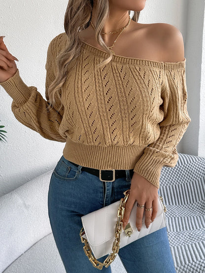 Casual Elegant Slash Neck Off shoulder Long Sleeved Knitted Pullover Sweater