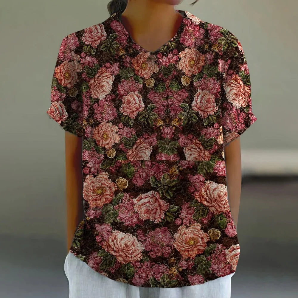 Printed  Puff Sleeve Peter Pan Collar Shirts Blouses