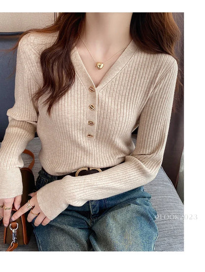 Sweaters Casual Slim Button Knitted Pullover Sweater
