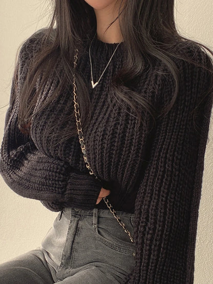 Knitwear Soft Warm Loose Vintage Lantern Long Sleeve Women Sweater