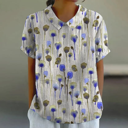 Printed  Puff Sleeve Peter Pan Collar Shirts Blouses