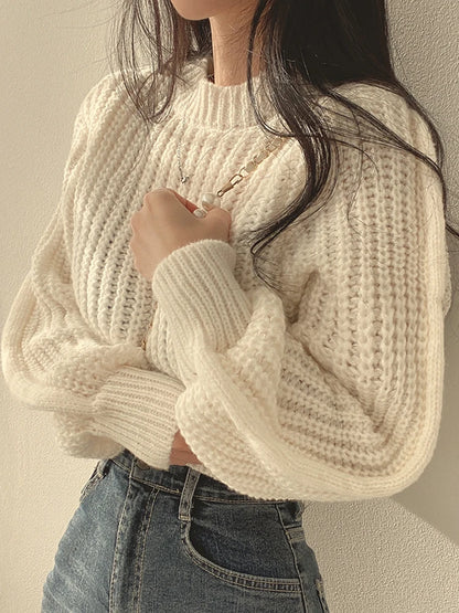 Knitwear Soft Warm Loose Vintage Lantern Long Sleeve Women Sweater