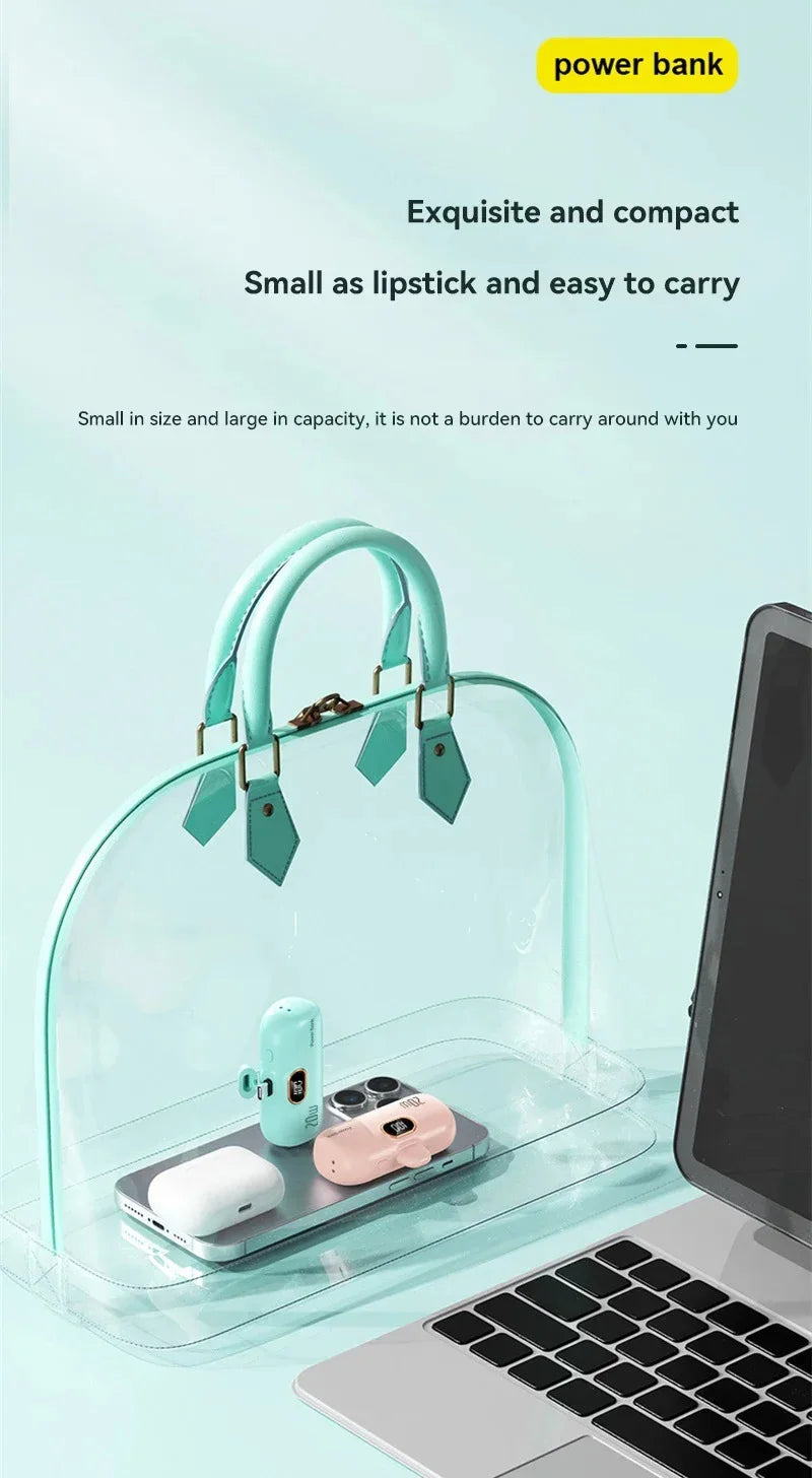 Mini Power Bank 2000/5000mAh Built Cable Portable Mobile Charger Fast Charger