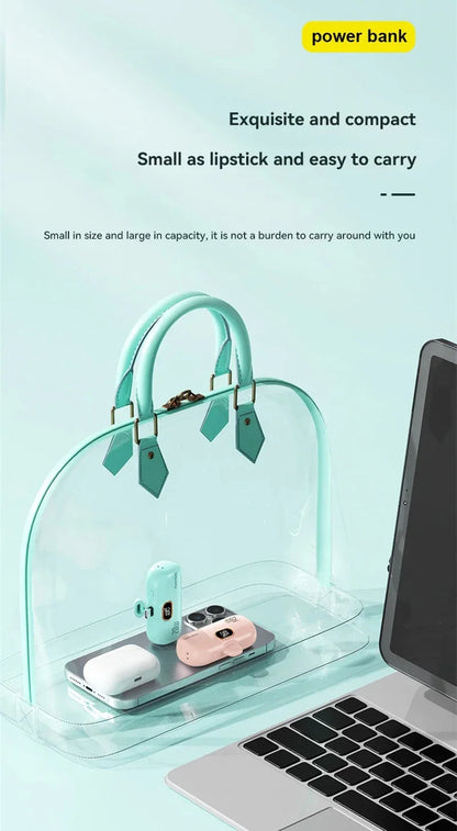 Mini Power Bank 2000/5000mAh Built Cable Portable Mobile Charger Fast Charger