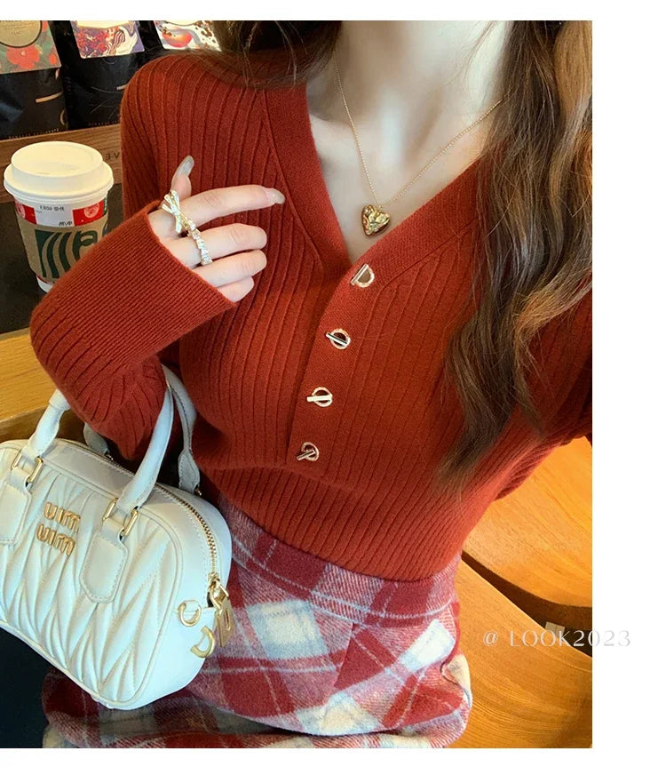 Sweaters Casual Slim Button Knitted Pullover Sweater