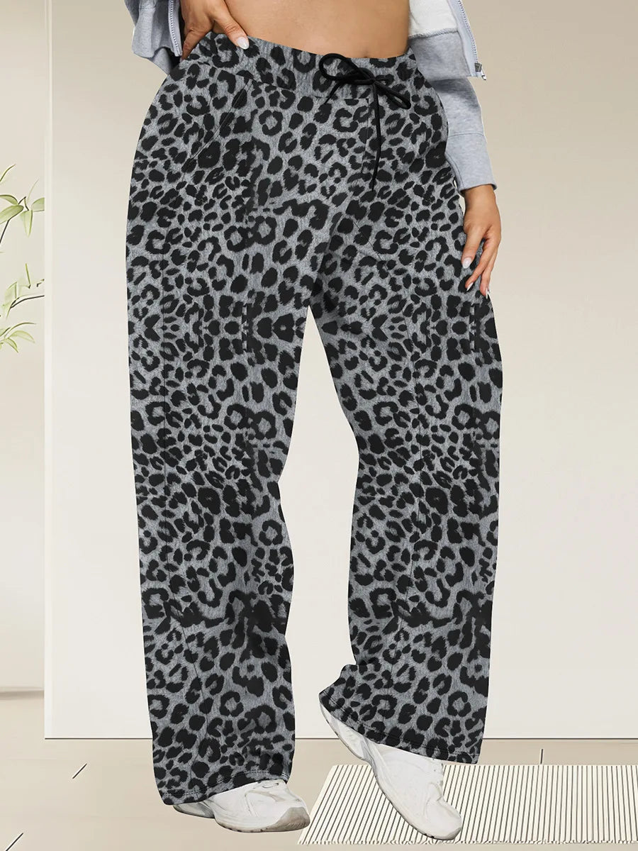 Plus Size Wide Leg  European Fit Straight Pockets Loose Elastic Waist Pants