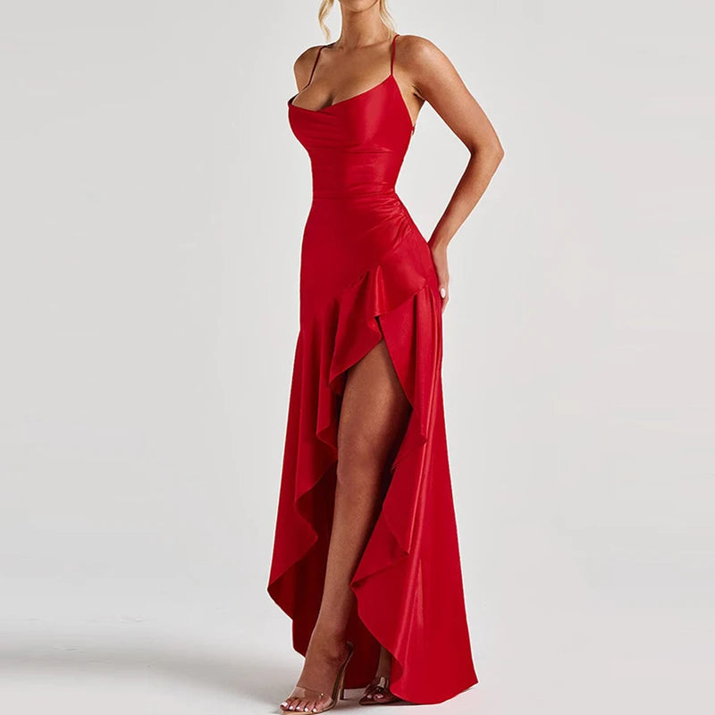 Banquet Luxury Irregular High Waist Sleeveless Satin Dress