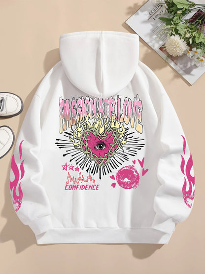 Sweatshirts Passionate Love Flame Heart Printed Hoodies
